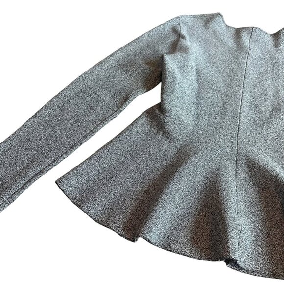 Theory Grey Marled Zip-Down Peplum Sweater Jacket Stretch Size Large Women's - Picture 9 of 10
